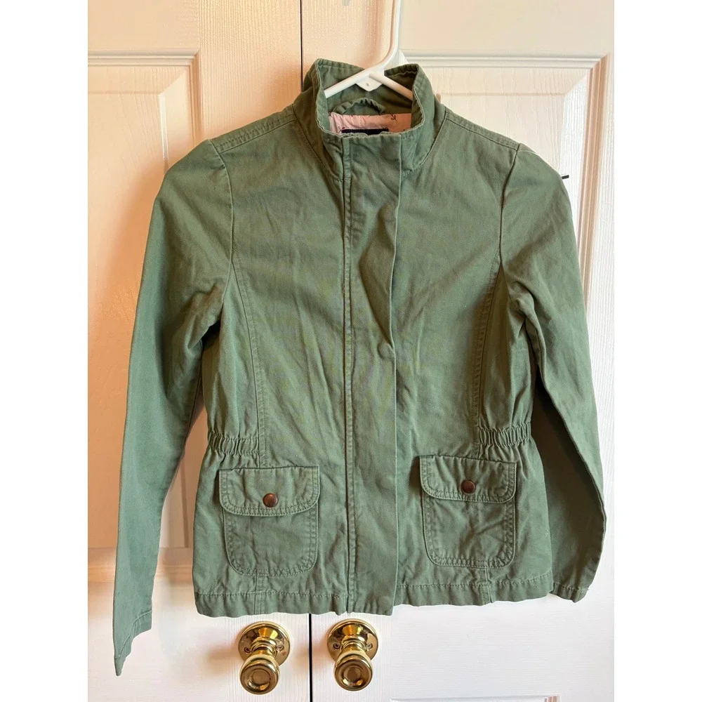 The Childrens Place Girls Green Utility Field Jacket Size L 10/12 Cotton Coat